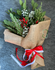 Bouquet per Laurea con Nastro di Raso, Alloro, Rosmarino, Juta e Velo da sposa